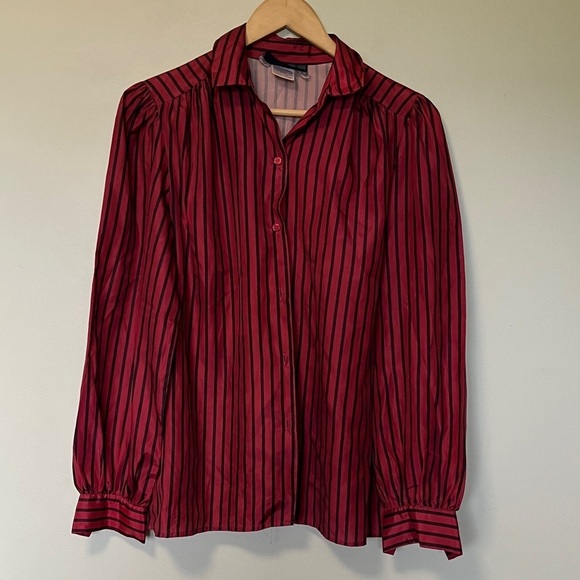 impromptu Tops - Vintage Impromptu Red and Black Striped Button-Up Shirt